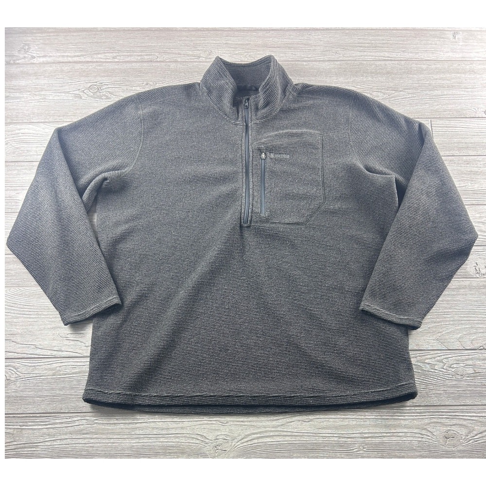 Simms Fishing Products Mens 2XL Gray Quarter Zip Grid Fleece Pullover Sweater